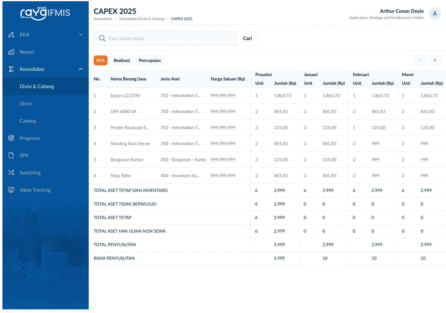 IFMIS consolidation screen